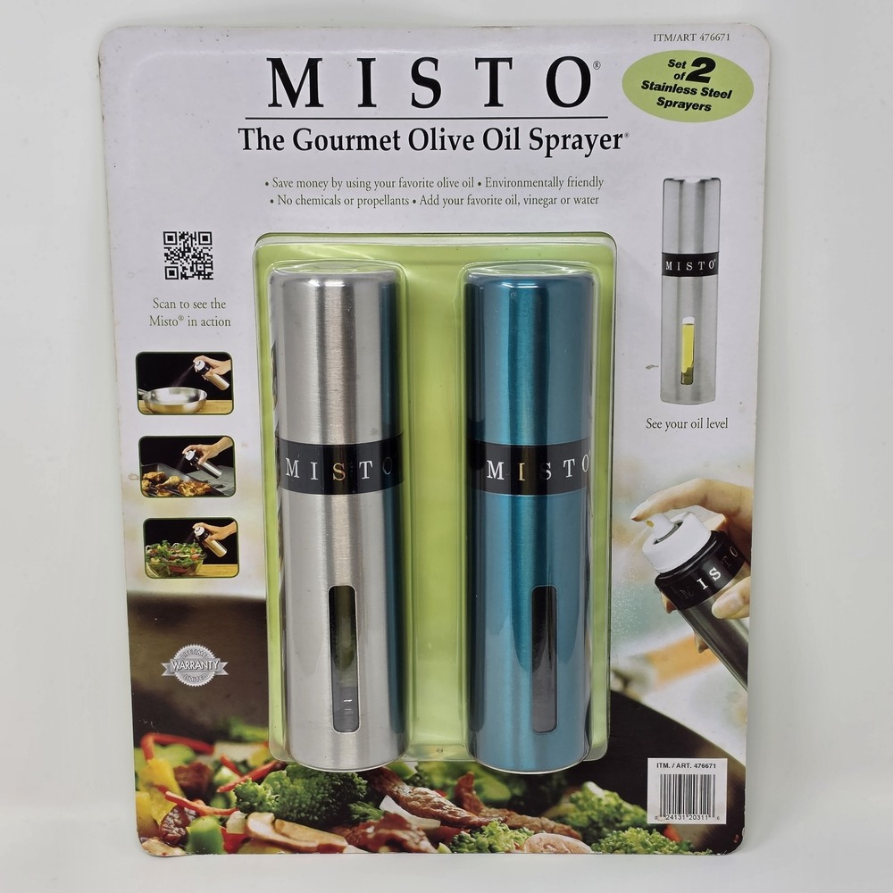 New! Misto Gourmet Stainless Steel Olive Oil Sprayer ~ 2 Pack Silver Teal 476671